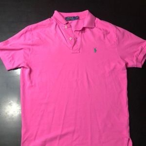 Pink Ralph Lauren polo shirt small size. Wore only a couple of times. No stains.